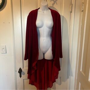 Elegant Red Velvet Drape Cardigan